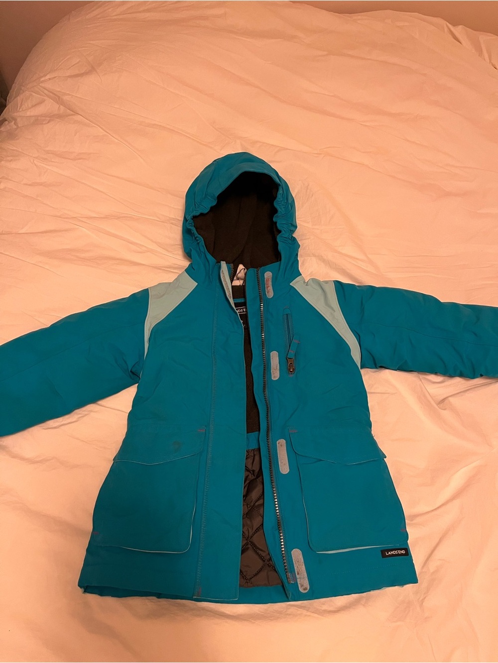 Lands' End Teal Hooded Kids Winter Jacket size S (4)